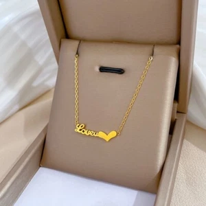 18k Gold Plated Letter Love Heart Shaped Necklace Women's Personalized Jewelry - Picture 1 of 4