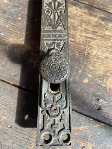 Antique Door Hardware  Ornate Embossed Brass Door Latch Lock Plate- 24” RARE VTG Cover