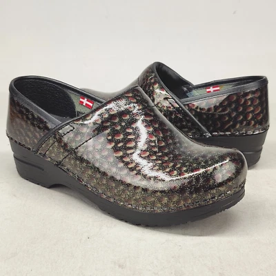 Sanita Danish Clogs Womens 37 EU / 6-6.5 US Animal Print Patent Leather Slip On - Image 1 of 4