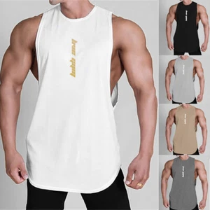 Mens Sleeveless Solid Sport Vest Tops Gym Fitness Bodybuilding Tank T Shirt Tee~ - Picture 1 of 32