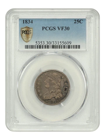 1834 25c PCGS VF30 Cover