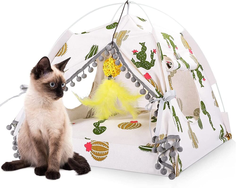 Cats Bed House with Removable Washable Cushion Tent Kitty Hideaway for Small Pet