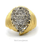 Pear Shaped 1cttw Round Diamond Cluster Ring with Ridged Sides in 10k Yellow Gol