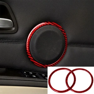 Red Carbon Fiber Door Speaker Sticker Trim Fit for BMW 3 E90 E92 2005-12 - Picture 1 of 8