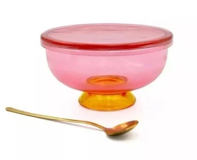 5" Acai Bowl Set Pink Glass with Gold Spoon and Lid - Image 1 of 2