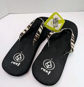 Reef Zebra Flip Flops Women’s Size 9 Black White Animal Print Thong Sandals NWT - Picture 1 of 8