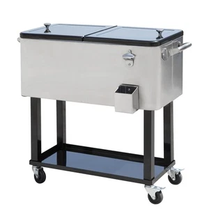 Outsunny 80 QT Rolling Cooling Bins Ice Chest on Wheels Outdoor Stand Up Drink C - Picture 1 of 7