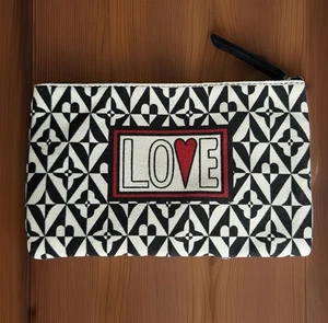 BRIGHTON Cosmetic Bag LOVE POUCH Black White Red Zip Up Makeup Clutch Travel NEW - Picture 1 of 7