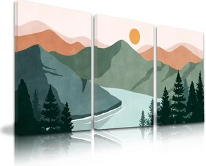 Landscape Mountain Wall Art Set Lake Sunrise Pine Tree Forest Nature Scenry W... - Picture 1 of 5