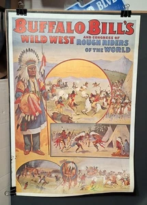 RARO poster 1971 Buffalo Bill's Wild West Rough Riders 24x17 Cowboys ~ NA Indians - Foto 1 di 9
