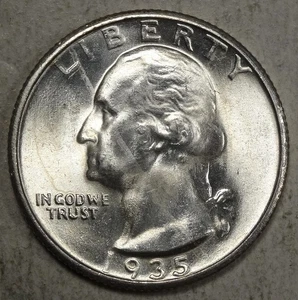 1935-S Washington Quarter, Wahl Stempelglanz, auffällige weiße Stempelglanz Münze 1027-06 - Bild 1 von 2