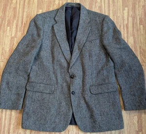Abrigo deportivo Harris Tweed Blazer 44 lana escocesa 2 botones gris pizarra forro defecto - Imagen 1 de 12