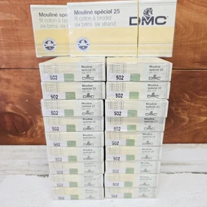 20 Boxes DMC 502 Green Thread Mouline Special 25 Art 117 Embroidery Needlepoint  - Picture 1 of 6