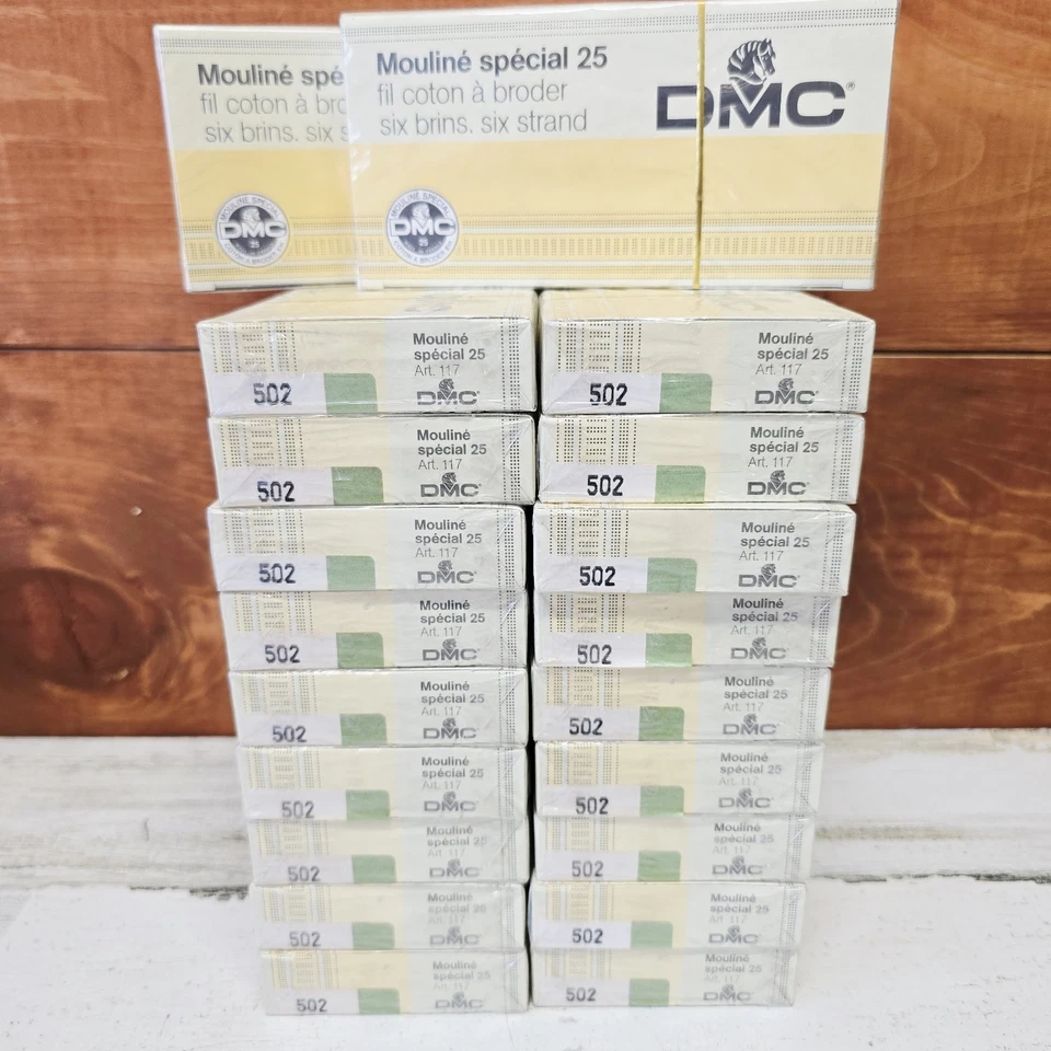 20 Boxes DMC 502 Green Thread Mouline Special 25 Art 117 Embroidery Needlepoint  - Image 1 of 4