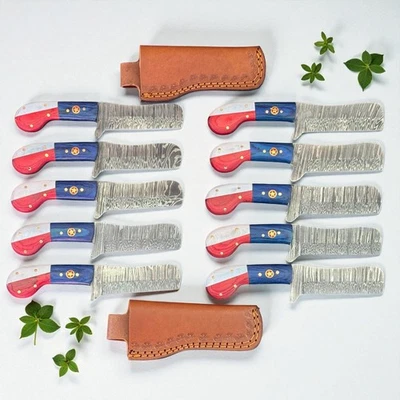 Cuchillos Cortadores Toro Vaquero | Lote de 10 | Acero Damasco | Mango Bandera | 2D971 Foto 1 de 4