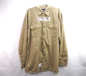 Bulwark FR EXCEL Men XL Long Flame Resistant Shirt Beige Work CAT 2 2112 - Picture 1 of 10