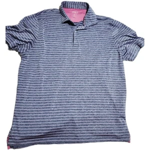 Johnnie-O Poloshirt Herren XL blau grau rosa Streifen Stretch UPF Freizeit Golf - Bild 1 von 5