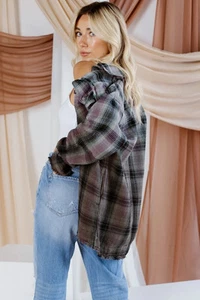 Free People Anneli Plaid Shirt Skacket Spanish Olive Size L oversized (UK 16) - Picture 1 of 16