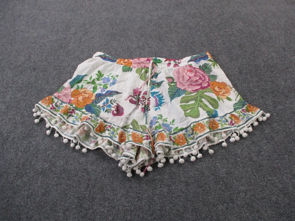 Farm Rio Shorts Womens XL Floral Boho Pom Pom Trim Anthropologie Tropical Beach - Image 1 of 4