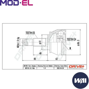 JOINT KIT DRIVE SHAFT DP2110.10.1186 FOR FIAT IDEA/Van FIORINO/MPV/Box STILO - Picture 1 of 8