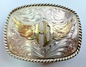 RARA fibbia cintura Harley-Davidson HD Wings fatta a mano argento sterling 1/10 oro 10 carati - Foto 1 di 12