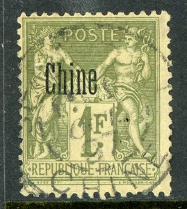 China 1884 French Offices 1 Franc Olive Green Chan FF14 VFU C16 ⭐⭐⭐⭐ - Picture 1 of 6