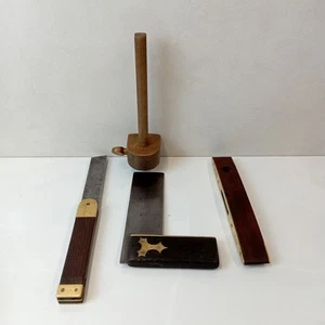 Vintage Wood & Brass Try Square Sliding Bevel Spirit Level Mortice Scribe Tool 1 - Picture 1 of 6
