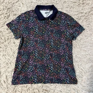 Polo deportivo de manga corta Lands End con estampado floral azul marino pequeño para mujer - Imagen 1 de 4