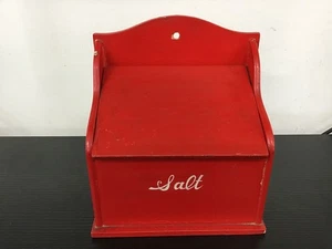VINTAGE Wooden Wall Hanging Salt Box - Red - Picture 1 of 6