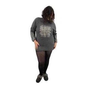 Vintage 80s Gray Lambswool Pullover Sweater Abstract Art to Wear Rosanna Size 2X - Picture 1 of 12