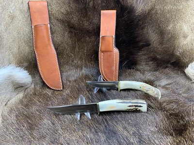 Two Skinning Knives With Stag Handles  & Two Leather Sheaths - Image 1 of 4