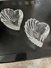 TWO Vintage Gorham Crystal Leaves Heart Shaped Candle Holders Germany 5x4x2”