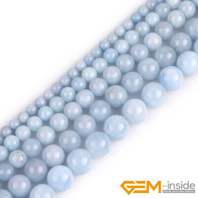 Blue Aquamarine Color Jade Gemstone Round Loose Spacer Beads For Jewelry Making • 2.73€