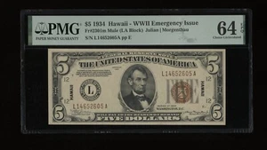 DBR 1934 $5 FRN Hawaii Mule Fr. 2301m PMG 64 EPQ Serial L14652605A - Picture 1 of 2