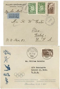 Finland 1952 Olympic Games, Air FDC & Cover w/Last Day cds of Modern Pentathlon - Picture 1 of 2