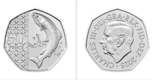 2025 Salmon 50p Fifty Pence Coin Fifty Pence Brilliant Uncirculated BUNC - Picture 1 of 3