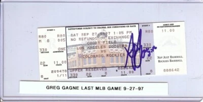 Greg Gagne Signed Autographed Ticket Dodgers Last MLB Game 9-27-97 JSA AX25493 - Imagem 1 de 3