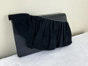 KAREN MILLEN black leather and suede frilled clutch bag - Picture 1 of 18