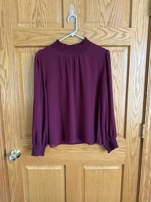 J. Top redondo para mujer L borgoña manga larga cuello falso femenino negocios volantes Foto 1 de 4