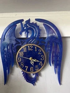 Beautiful Blue Purple Dragon Wall Clock Homemade Small Business - Picture 1 of 4