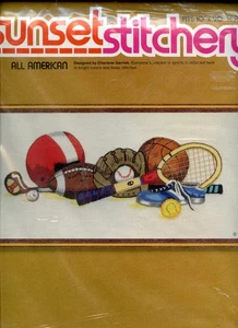 ALL AMERICAN - Sport Equipment - Sunset Designs Crewel Emboridery Kit - Opened - Imagen 1 de 2