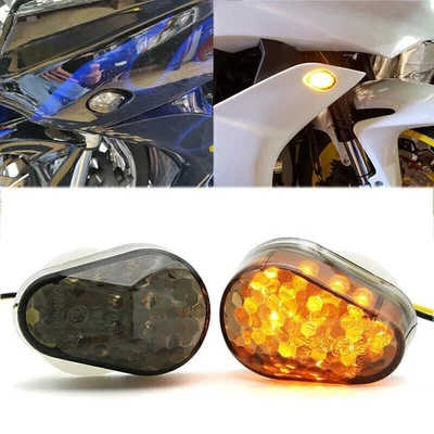 Pair Flush Mount LED Amber Turn Signals Light For Kawasaki ZZR600 2005-2008 - Image 1 of 4