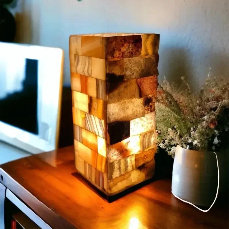 4"x4"x6" Agate Table Lamp – Night Lamp & Agate Stone Lighting for Bedroom & Home - Image 1 of 4