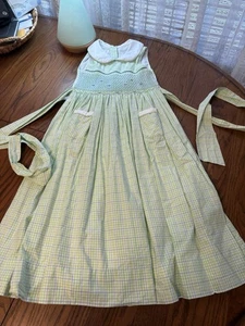 Strasburg Girls 7 Smocked Plaid Sleeveless Dress Pockets Peter Pan Collar - Picture 1 of 7