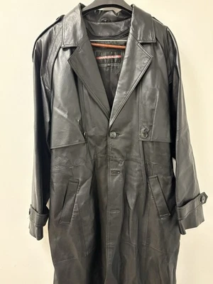 CHARLES KLEIN мужчин L черный кожаный изолированный длинный Тренч w ремень большого размера - Изображение 1 из 4