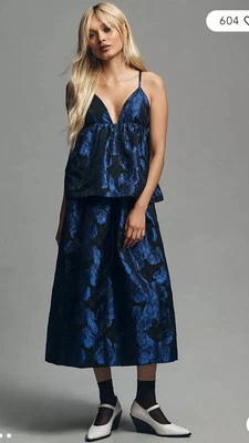 NWT Anthropologie Sleeveless Open-Back Midi Dress Jacquard Fabric Black Blue XS! - Image 1 of 4