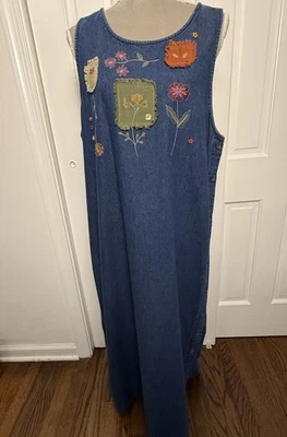 Винтажный Erika & Co джинсовой ткани макси платье большой цветочный вышитый пэчворк учитель - Изображение 1 из 4