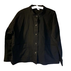 Eileen Fisher Women's Boxy Organic Cotton Jacket Size XL Black Buttons Lagenlook - Picture 1 of 6