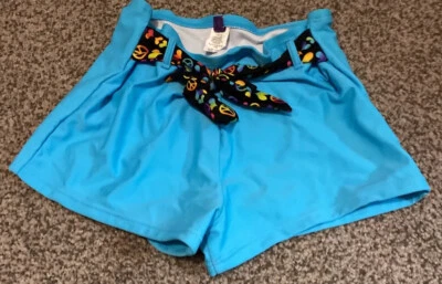 Traje de baño OP Niñas XL 14/16 parte inferior corta signos de paz y corazones en cinturón turquesa Foto 1 de 4