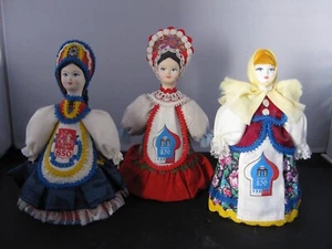 3 x vintage Russian Traditions Hand Made & Painted Ornate Costume Souvenir Dolls - Picture 1 of 13